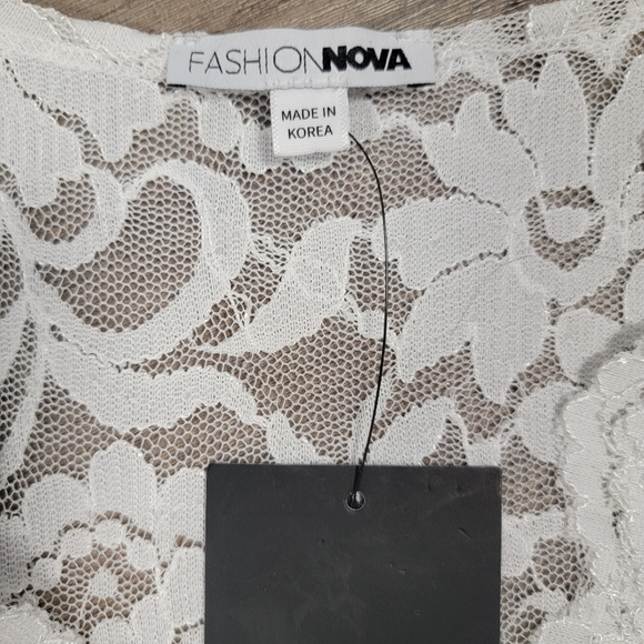 Fashion Nova XL Sultry Lace Bodysuit Off White Thong Snap Scalloped Faux Wrap - Picture 8 of 9